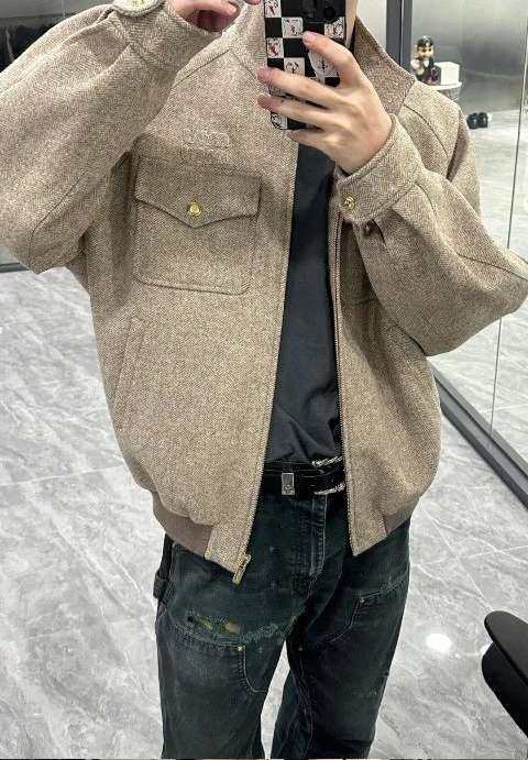  Item ID 8035 M1u-Miu-2024-ss-herringbone wool Harrington jacket - stand collar work