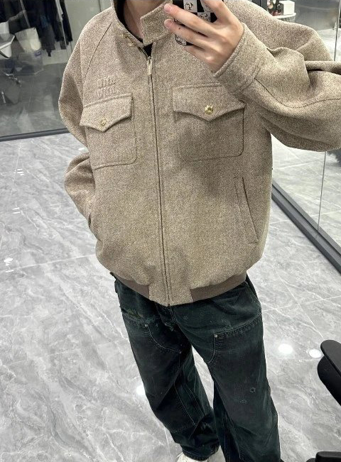  Item ID 8035 M1u-Miu-2024-ss-herringbone wool Harrington jacket - stand collar work
