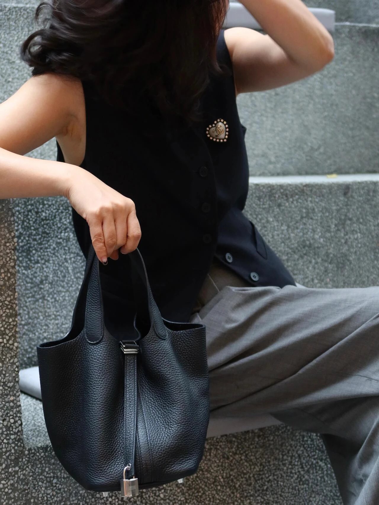 Item ID 8487 HERME3-Majia-Picoting-Lock-18- Gold Buckle - Calf Leather - Vegetable