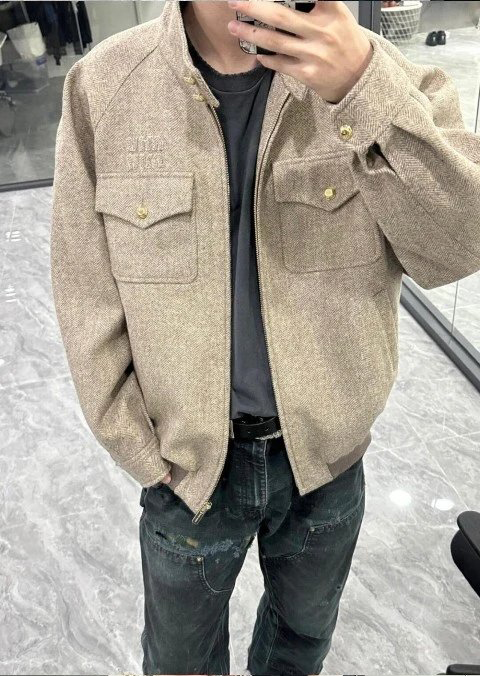  Item ID 8035 M1u-Miu-2024-ss-herringbone wool Harrington jacket - stand collar work
