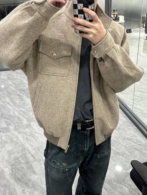  Item ID 8035 M1u-Miu-2024-ss-herringbone wool Harrington jacket - stand collar work