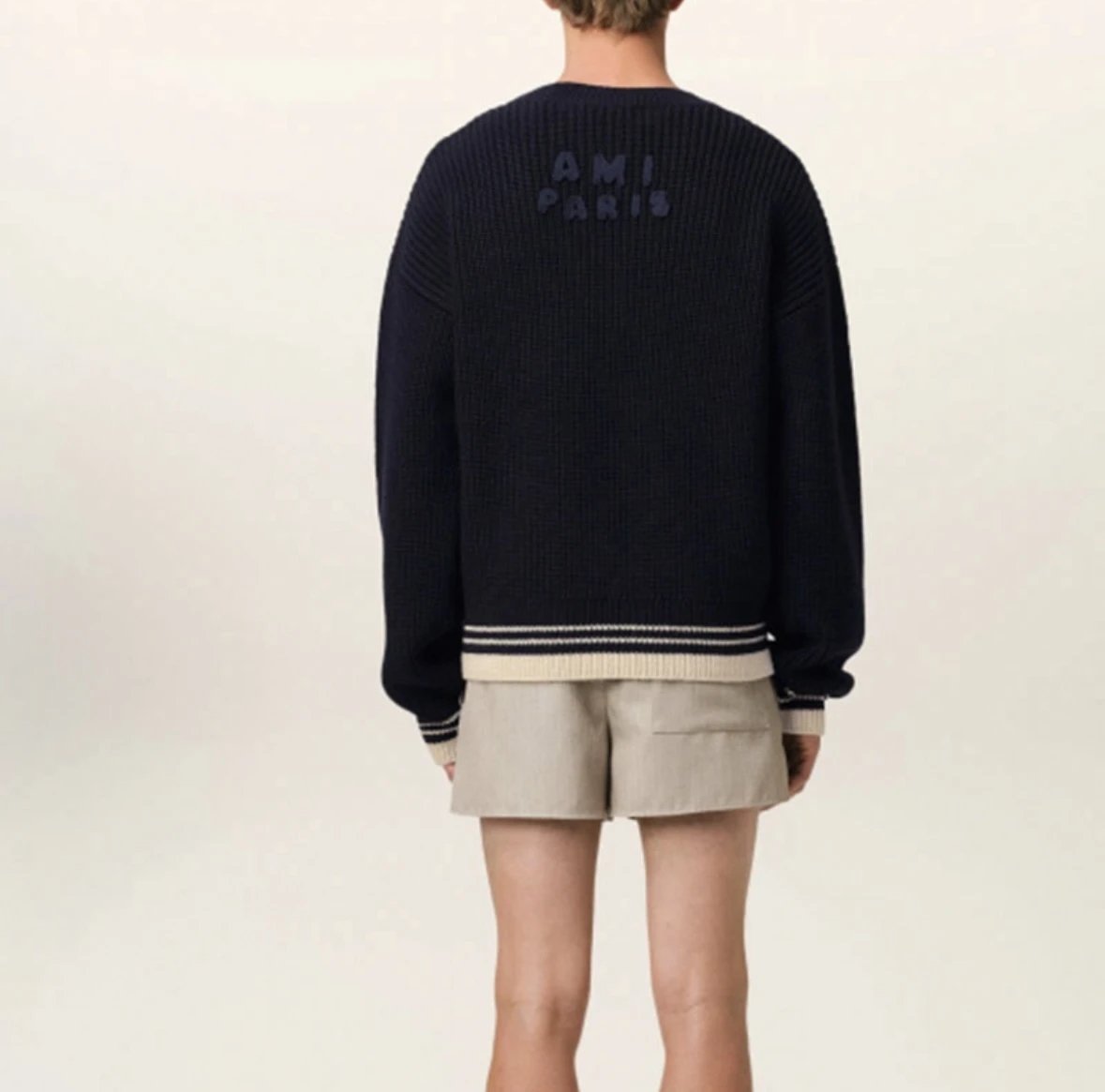 Item ID 8069 AMI love “ Custom weaving and dyeing yarn ” text logo woven stripes V