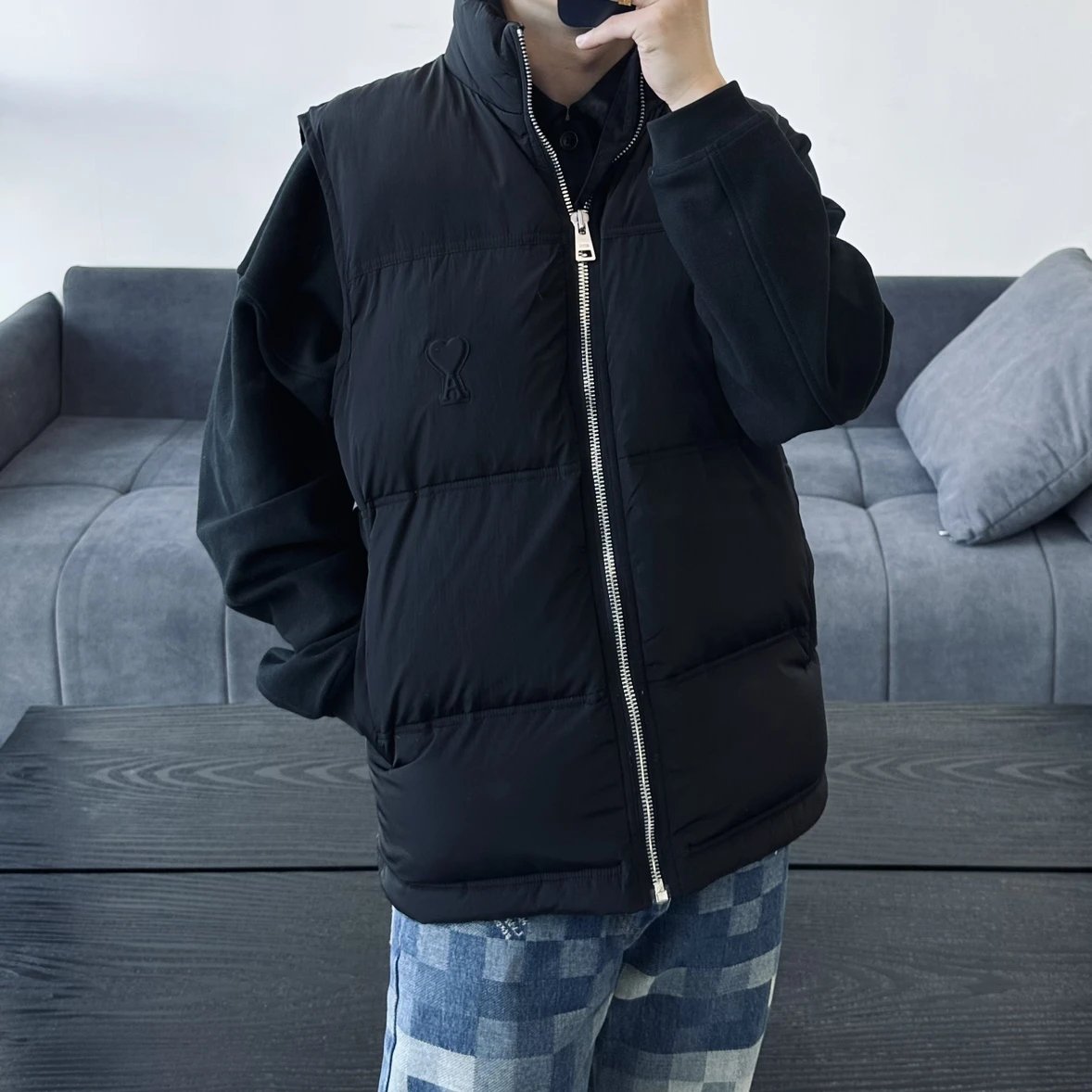 Item ID 8362 AM1PARIS-Am1- down vest - Heart embossed badge vest - Available in bla