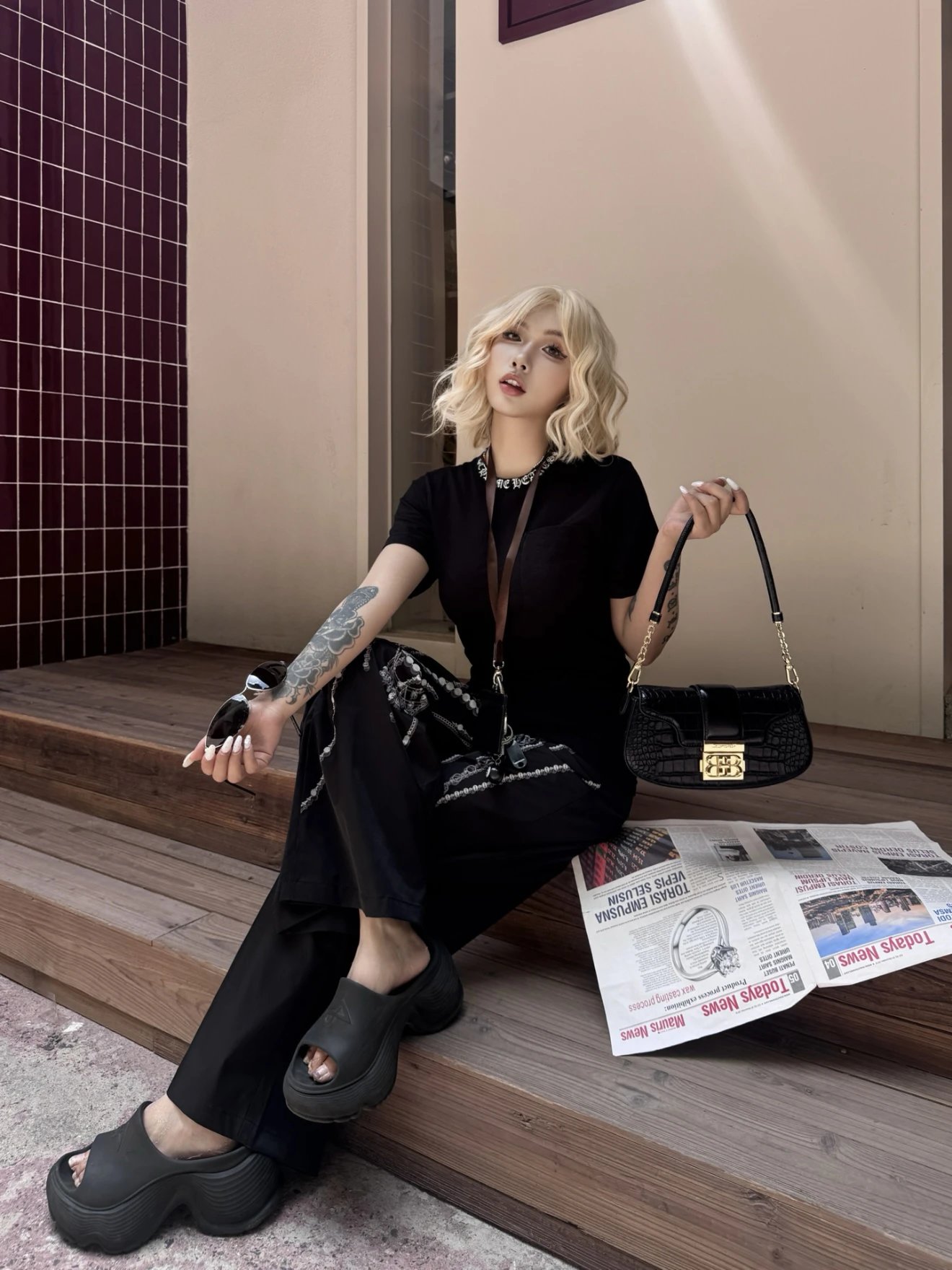 Item ID 8305 Chrome-Hearts- Crow heart -2025ss- Sanskrit letter printed short sleev