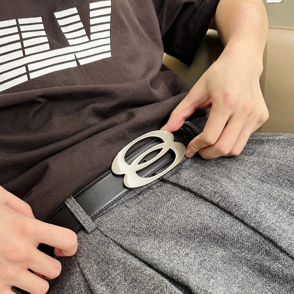 Item ID 8394 Balenc1aga - Paris-2024FW - Double ring silver buckle belt - Imported