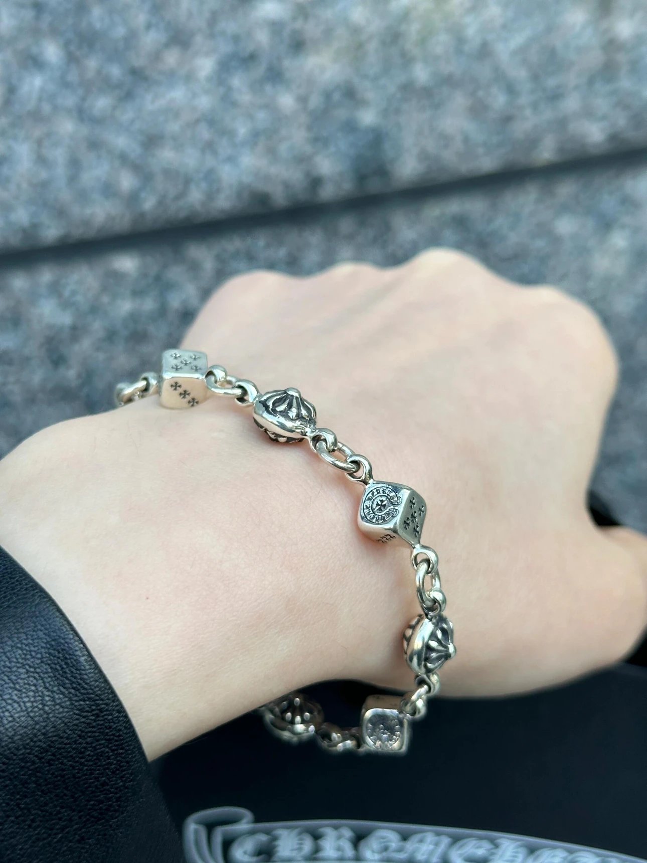 Item ID 8375 Chrome-Hearts- Crow heart - Cross dice bracelet -925 silver - Crow Hea