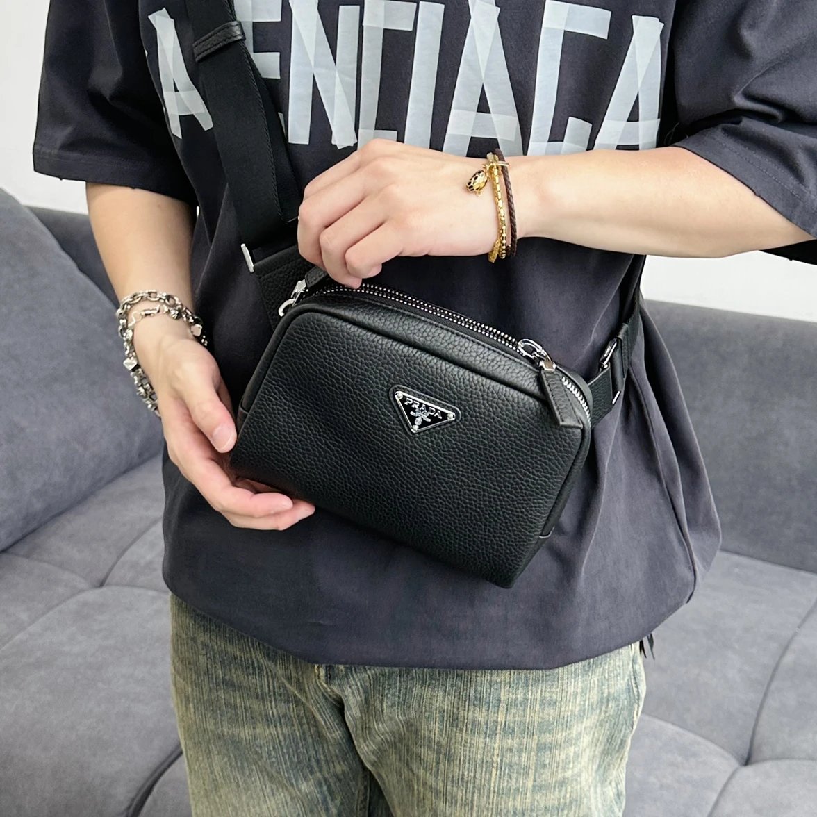 Item ID 8504 Pr@da- Prada - Fully Inlaid Leather - Vitello Dino - Metal Triangle Se