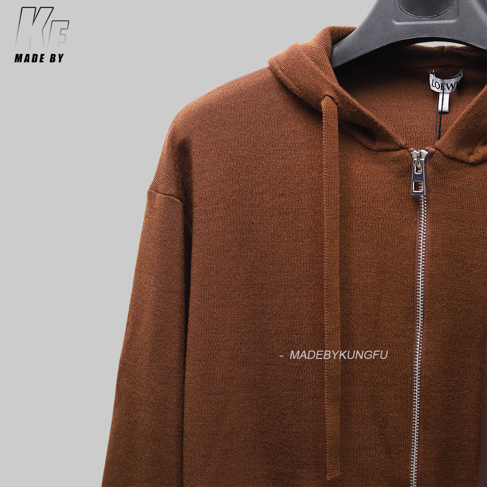Loe 100% wool leather zipper hoodie