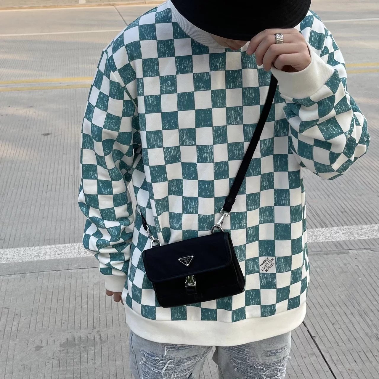 Item ID 8506 Prad Nylon Leather Phone Bag (Tested to hold 2 Max models - with card