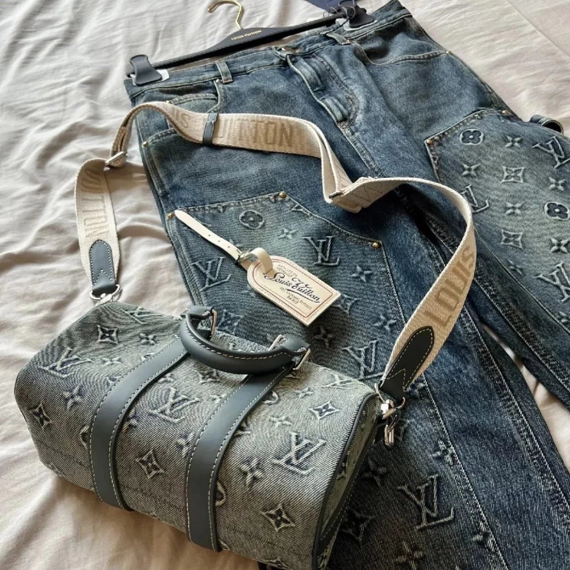 Item ID 8426 Advanced Customization - Kepall 25- Washed Blue Denim Canvas Bag - Sma