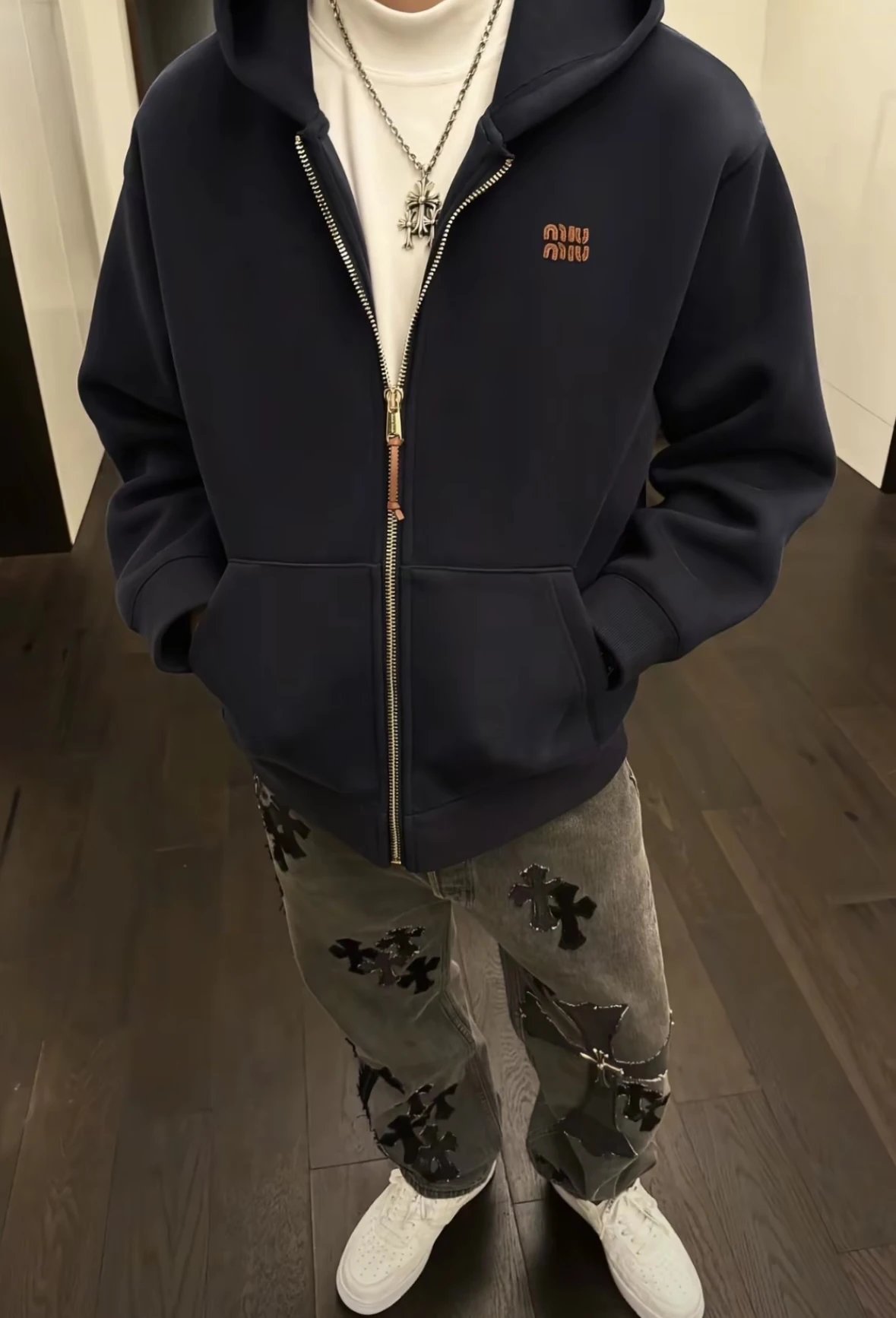 Item ID 8044 Miu Miu SS24- Custom hardware - letter Logo Printed zip hooded long-sl