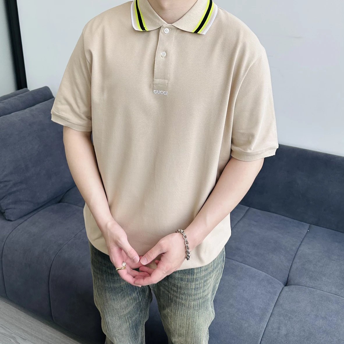 Item ID 8313 GUCC1-GC-2024Ss-Basic striped collar polo shirt - High setting bead co