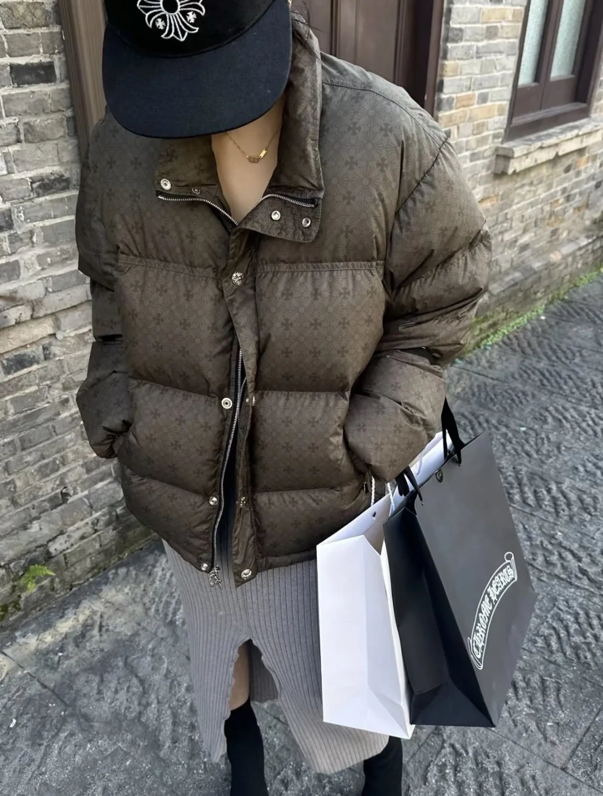 Item ID 8110 Crow heart CH full print logo“90 white duck down ”“ Exclusive distress