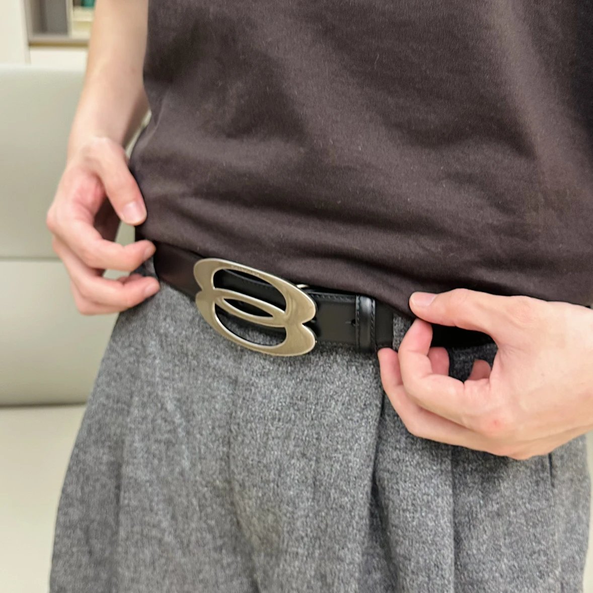 Item ID 8394 Balenc1aga - Paris-2024FW - Double ring silver buckle belt - Imported