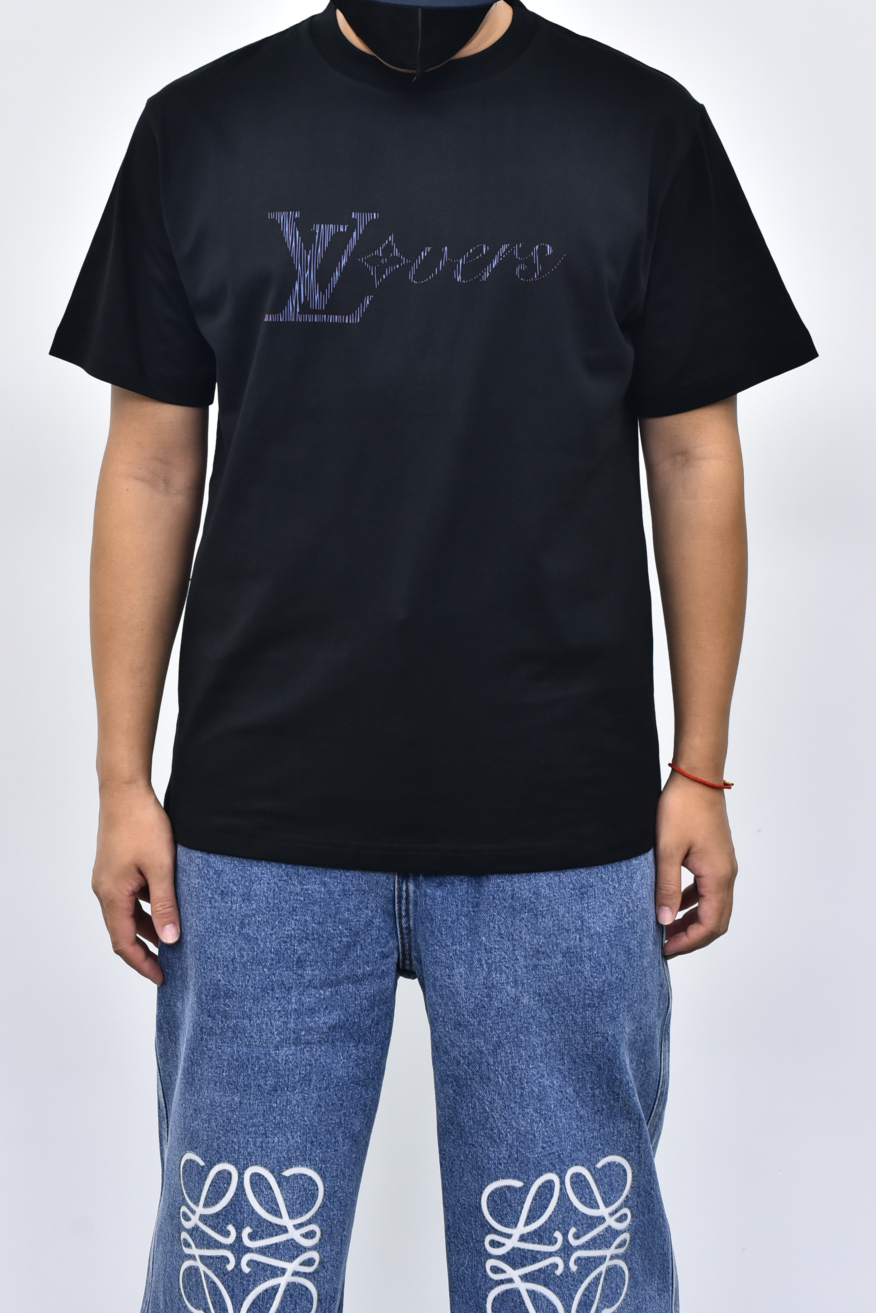 1V渐变字母短袖 黑色