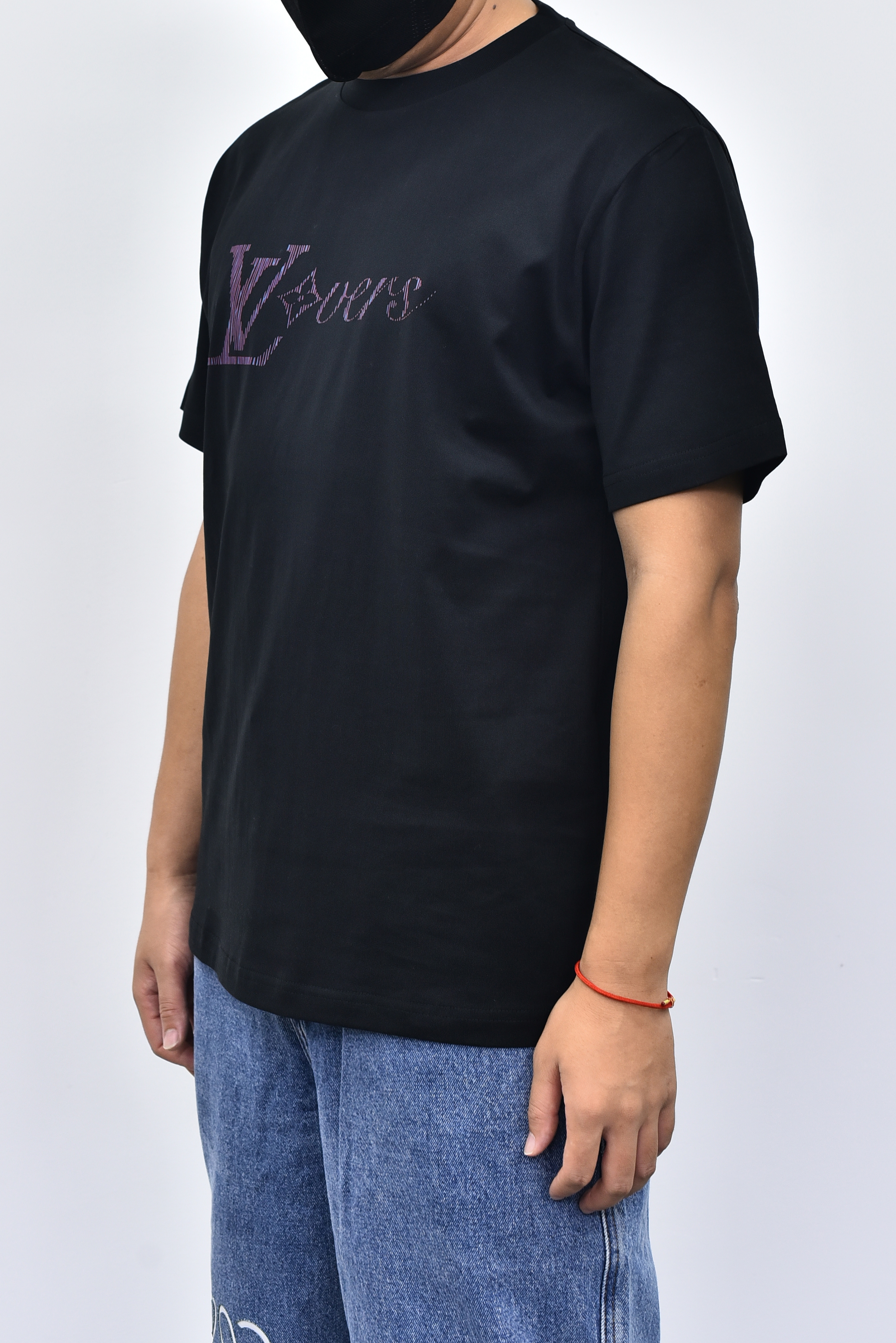 1V渐变字母短袖 黑色