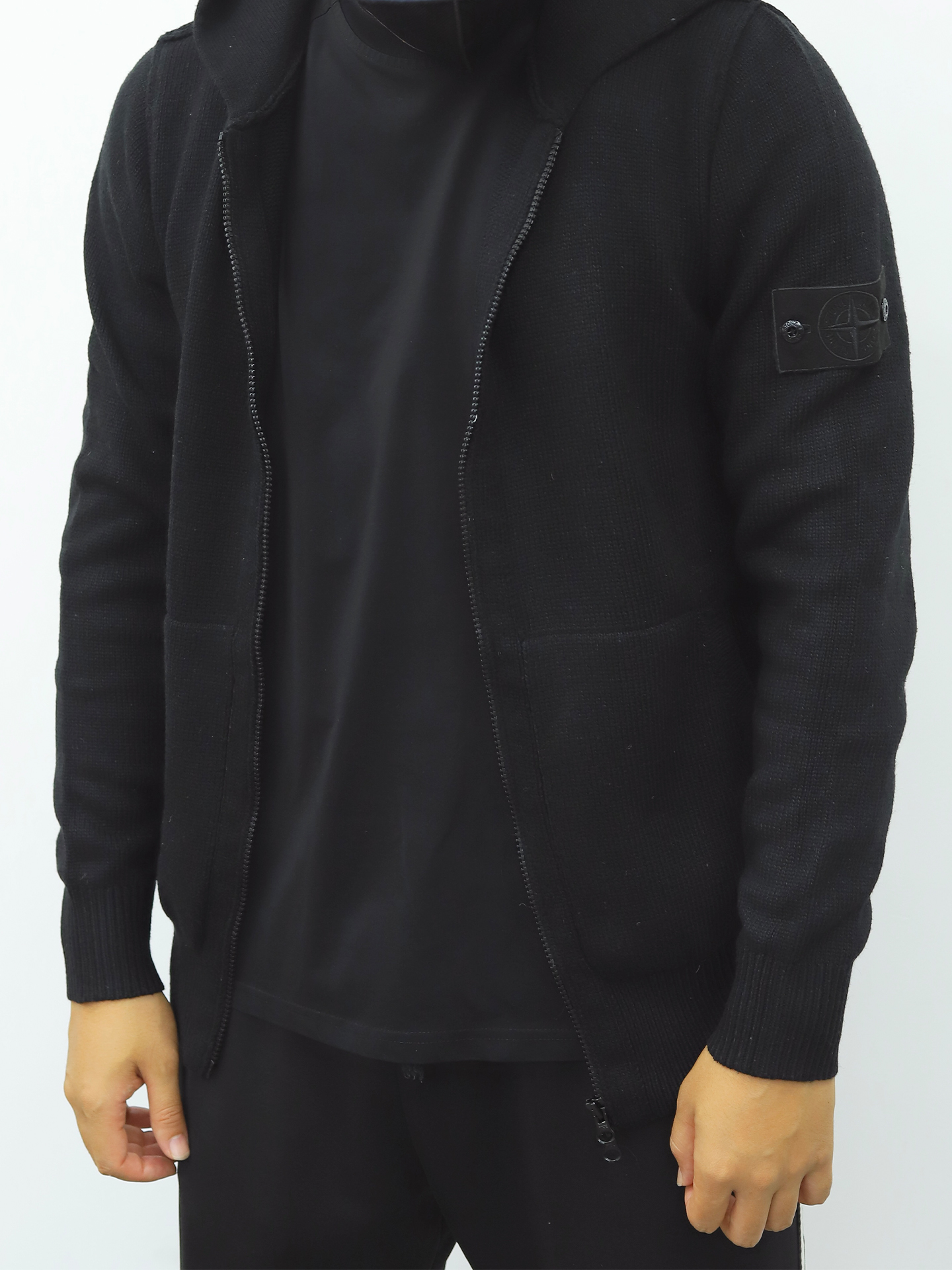 石头岛拉链开合毛衫 黑色