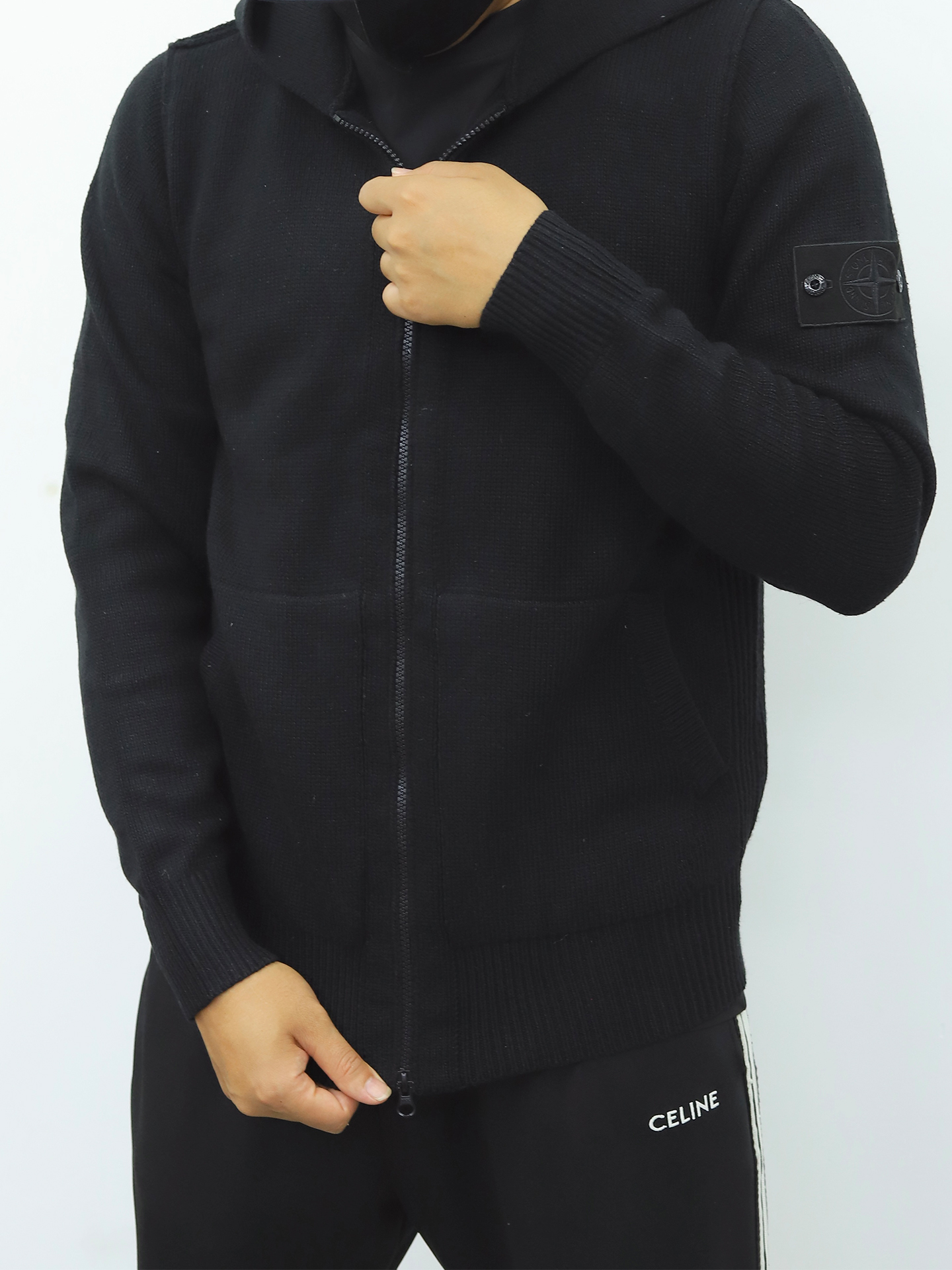 石头岛拉链开合毛衫 黑色