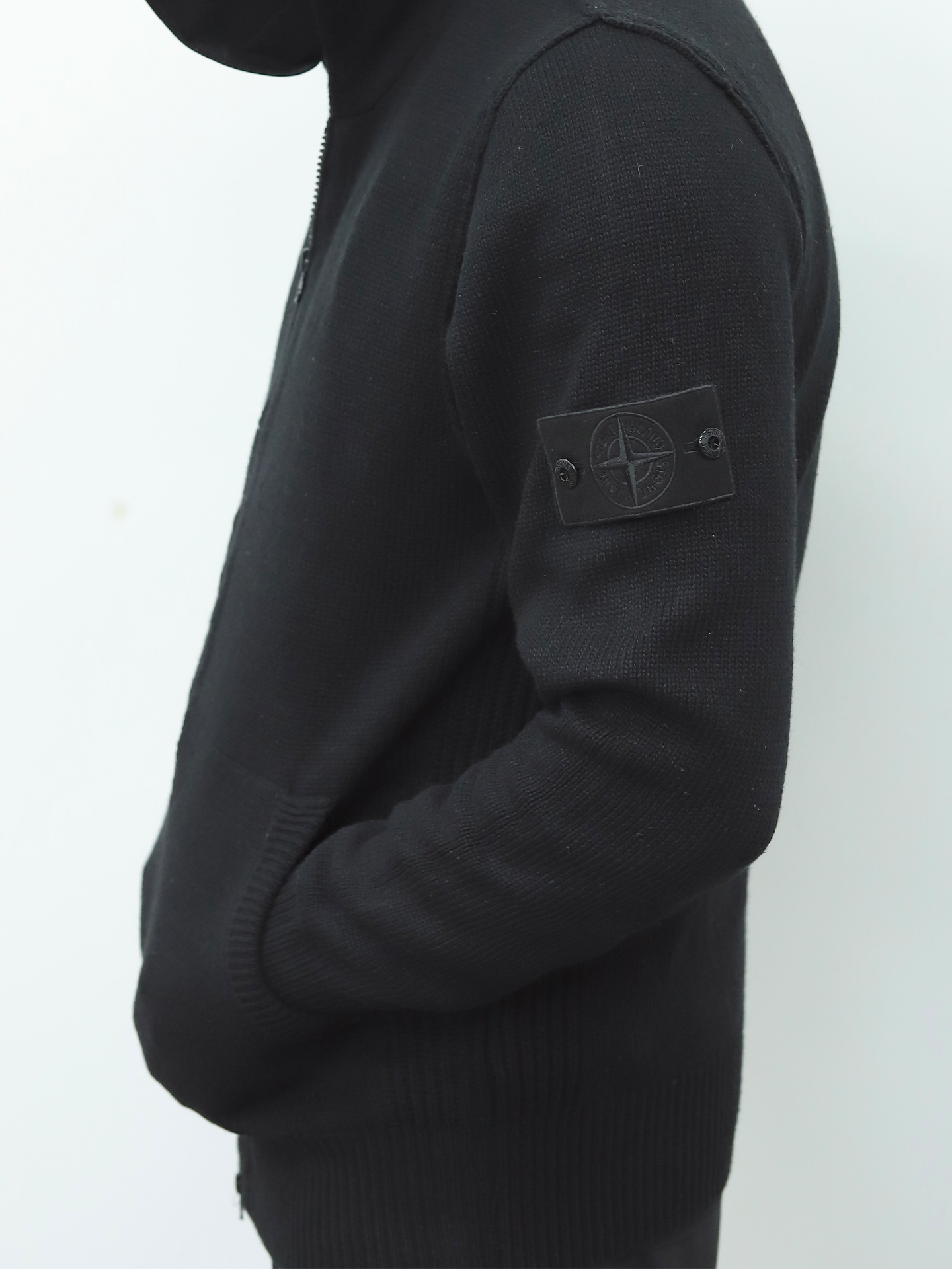 石头岛拉链开合毛衫 黑色