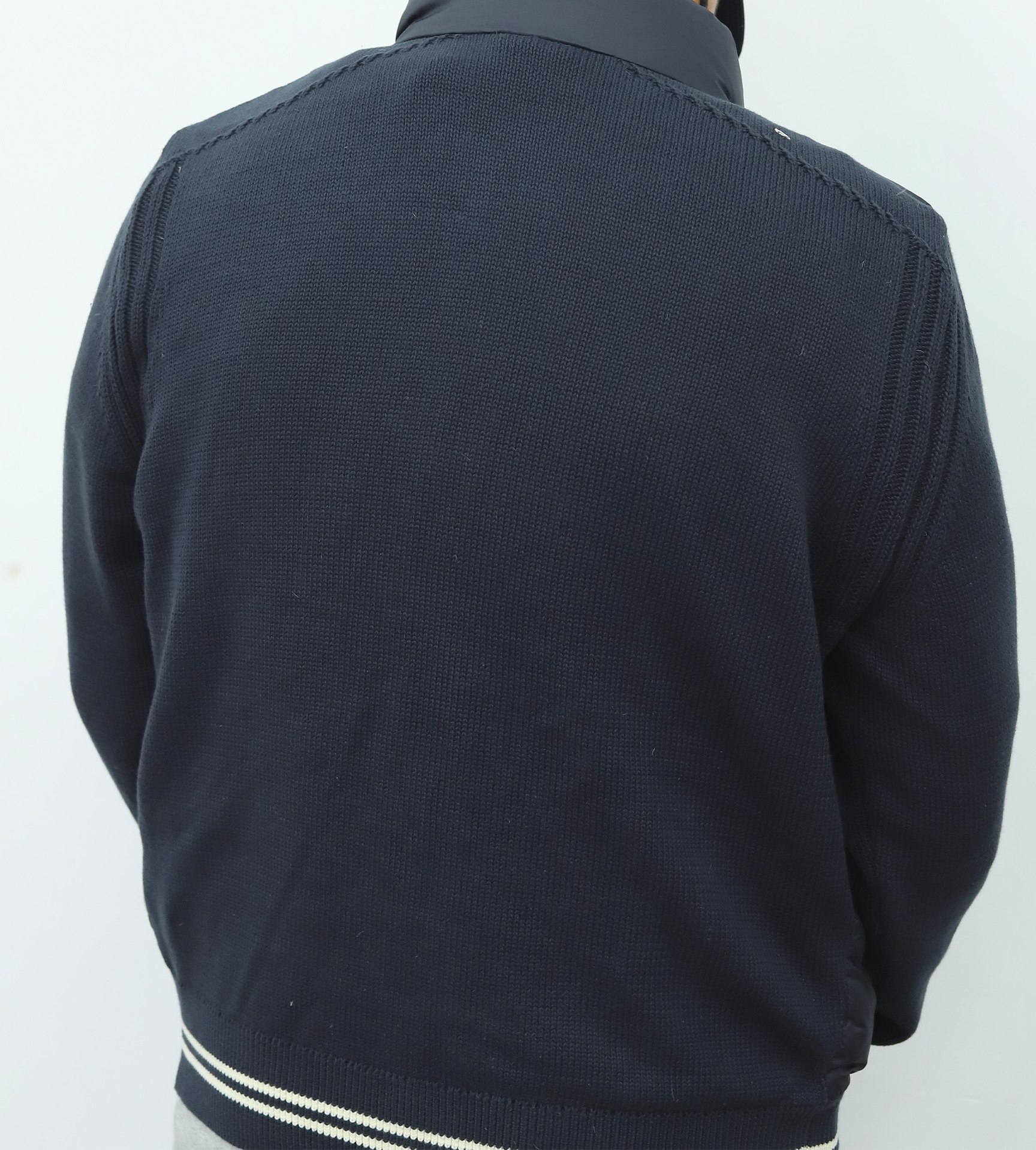 蒙口毛袖羽绒夹克 藏青色