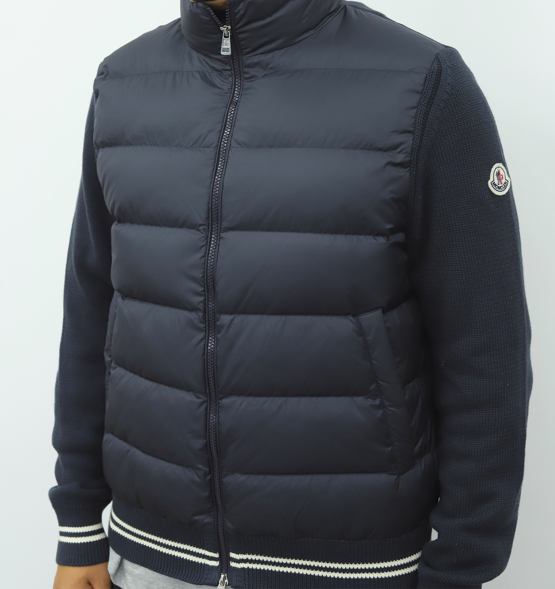 蒙口毛袖羽绒夹克 藏青色