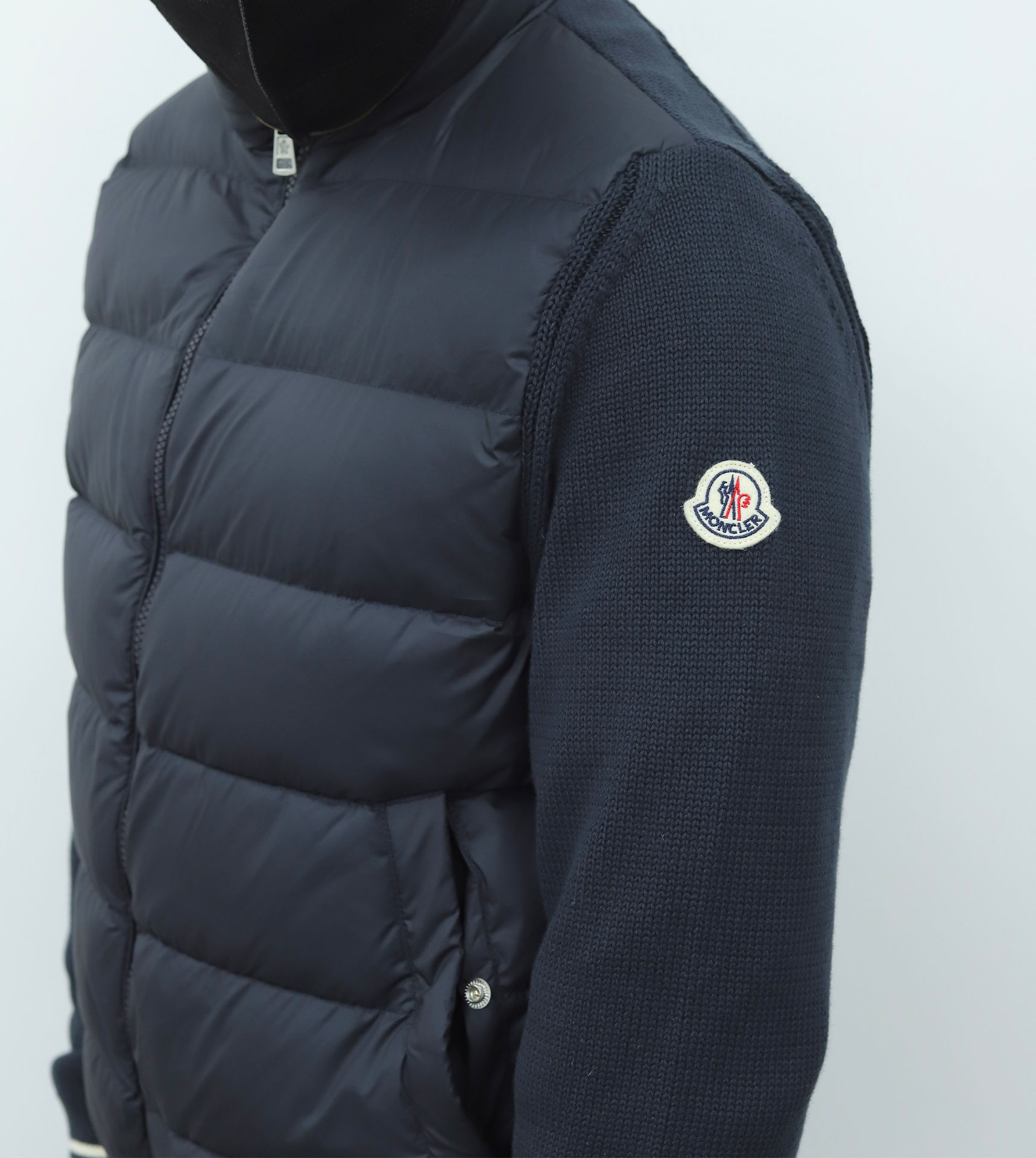 蒙口毛袖羽绒夹克 藏青色