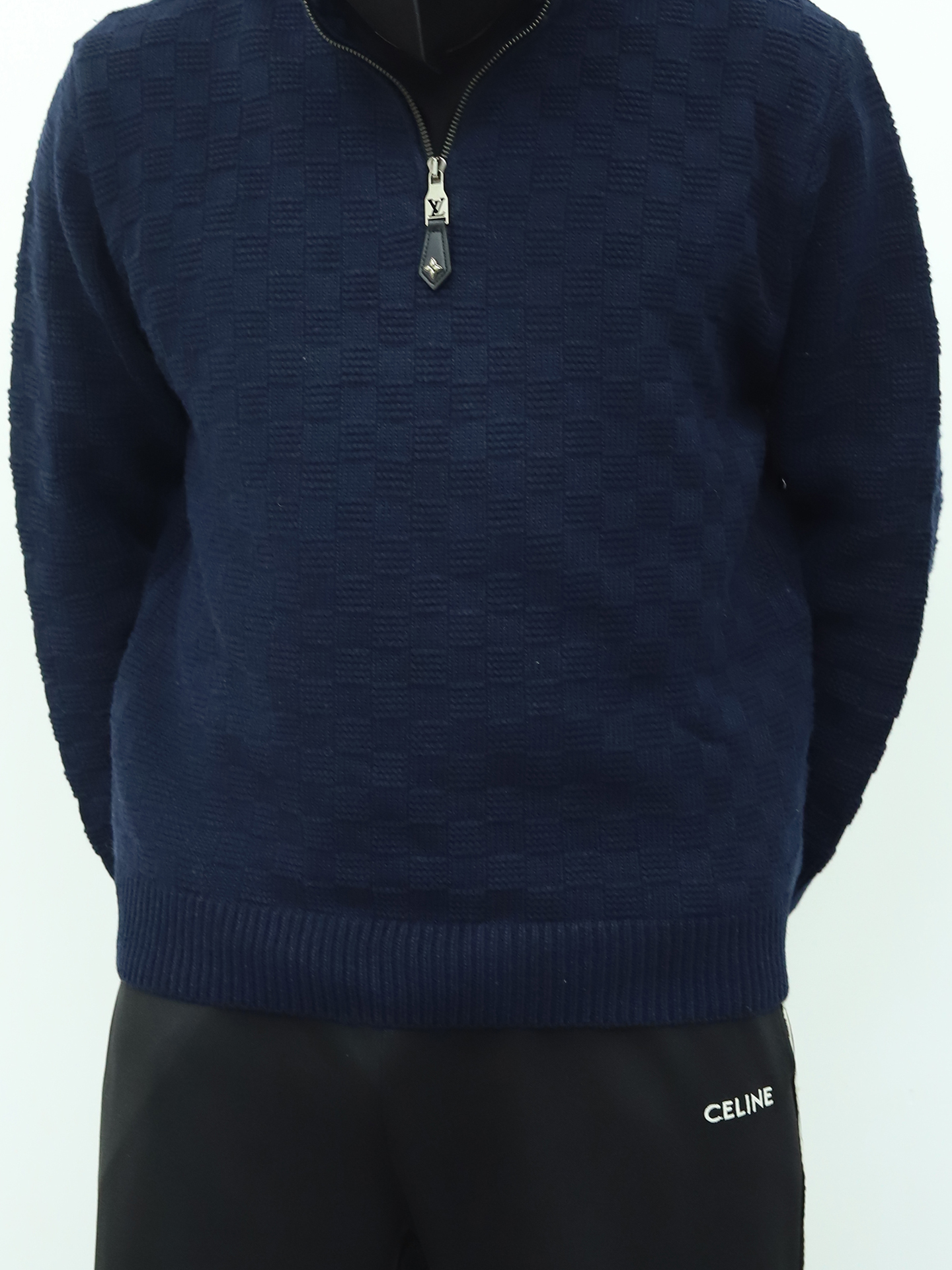 LV半拉链格子毛衣 藏青色