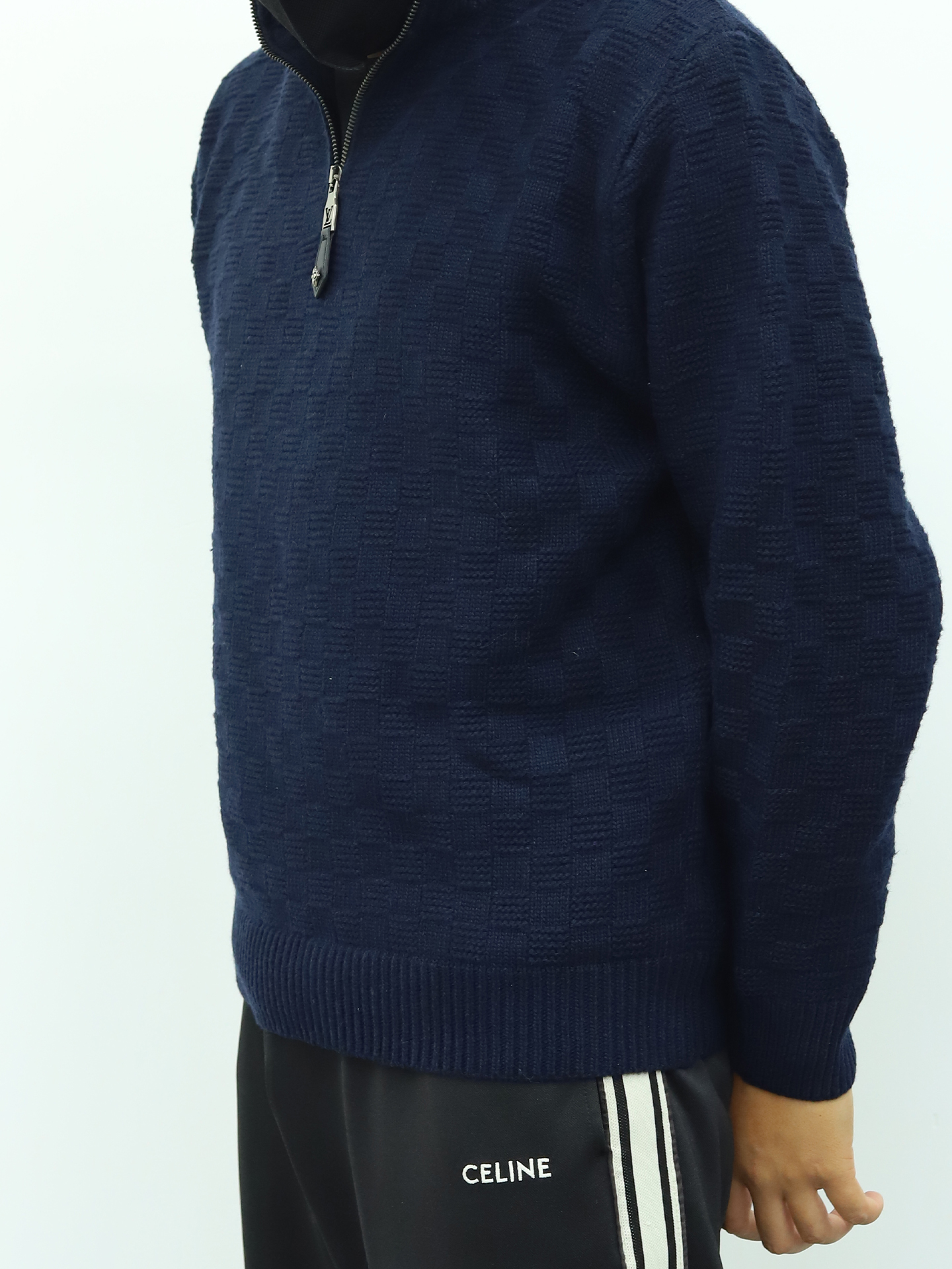 LV半拉链格子毛衣 藏青色