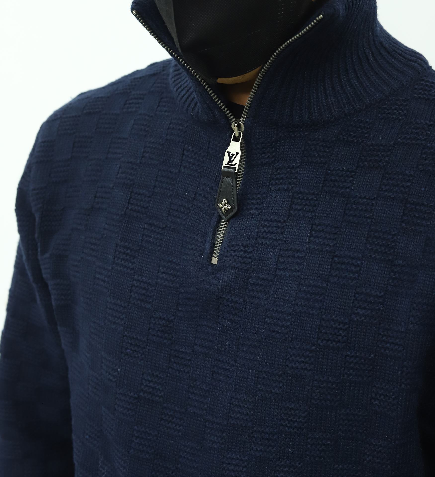 LV半拉链格子毛衣 藏青色