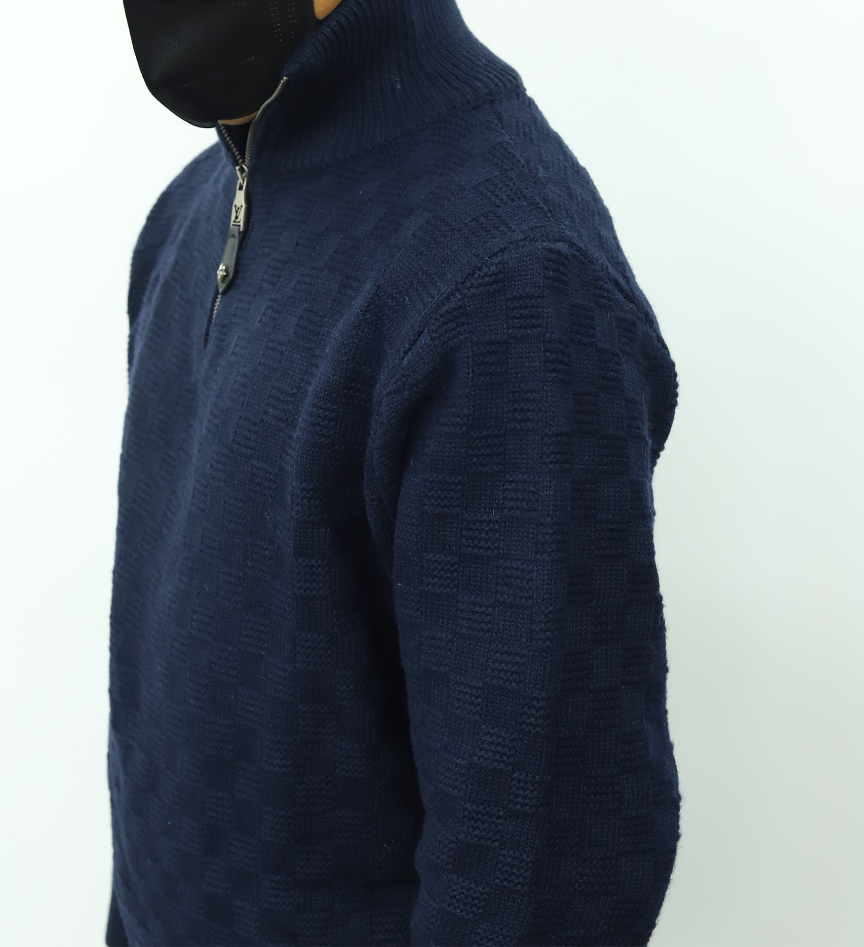 LV半拉链格子毛衣 藏青色