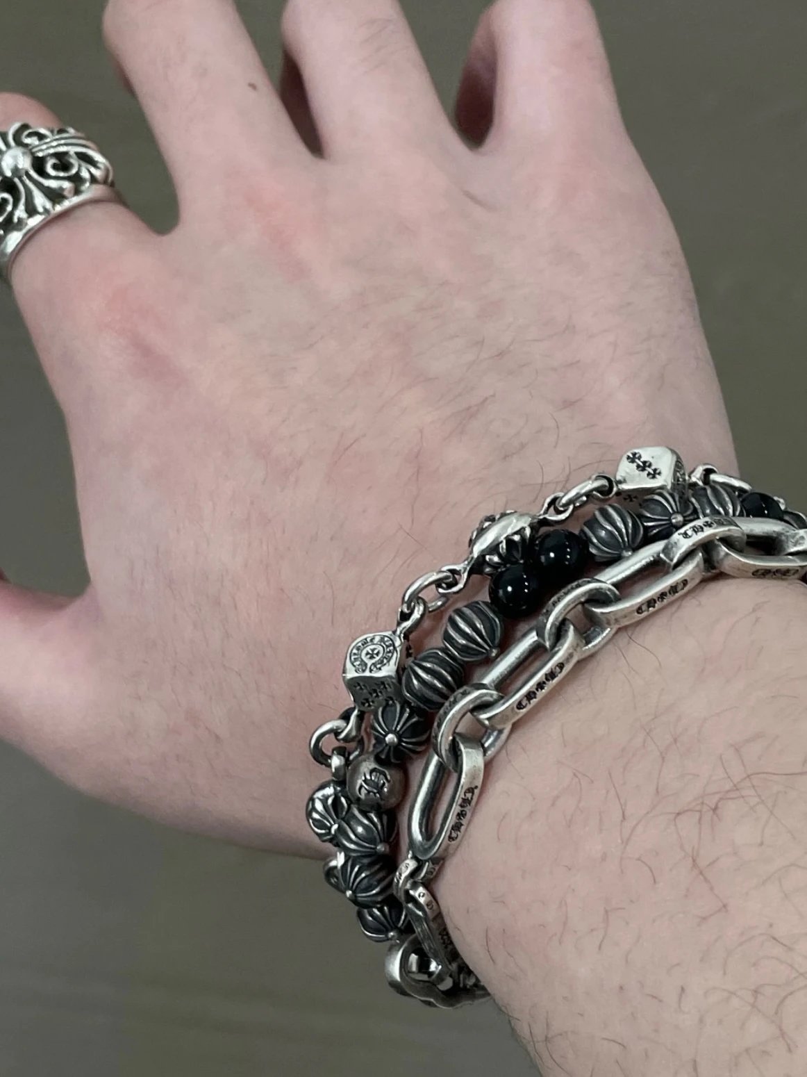 Item ID 8375 Chrome-Hearts- Crow heart - Cross dice bracelet -925 silver - Crow Hea