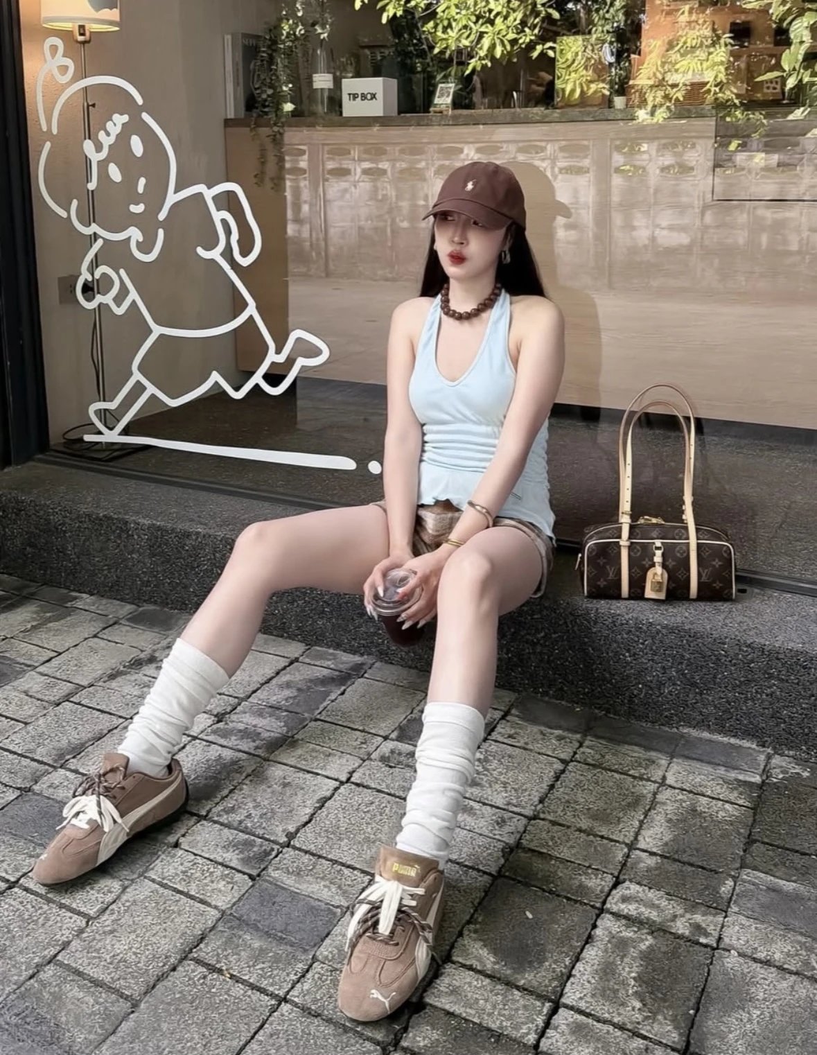 Item ID 8481 HANG-ON- retro classic -Monogram coated canvas - bowling bag handbag -