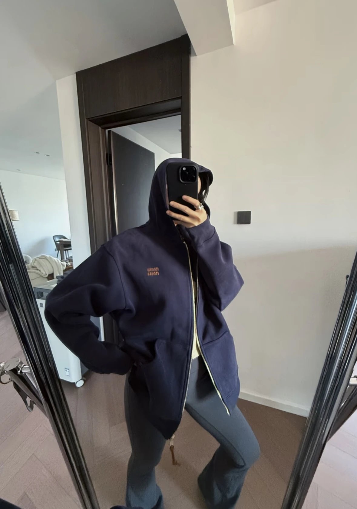 Item ID 8044 Miu Miu SS24- Custom hardware - letter Logo Printed zip hooded long-sl