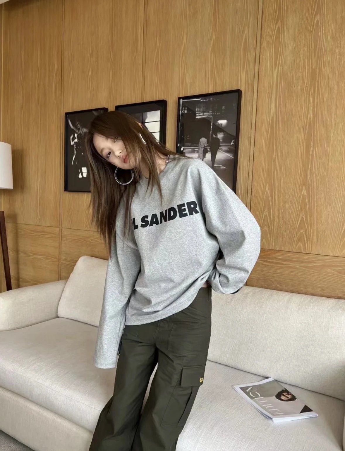 Item ID 8081 JILSANDER-logo printed sweatshirt - Ribbed crew neck loose long sleeve