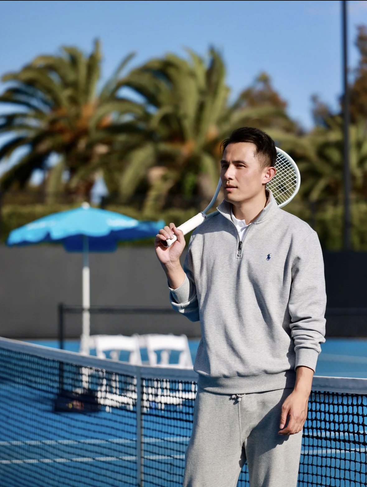 Item ID 8085 Love Pony logo embroidery “ Haute combed cotton ” men's half zip long