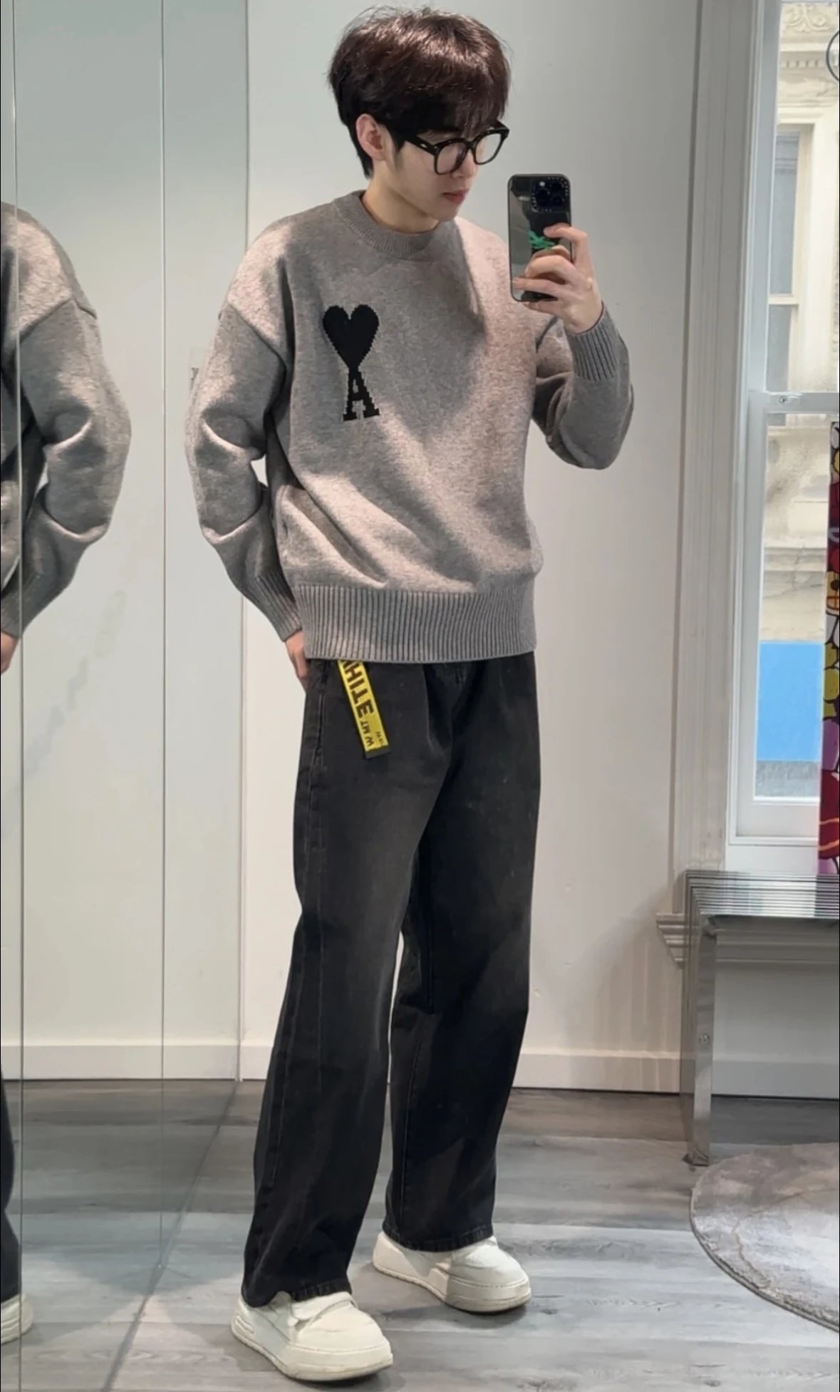 Item ID 8248 AMI Big love black label Logo Wool blend crew neck pullover sweater fo