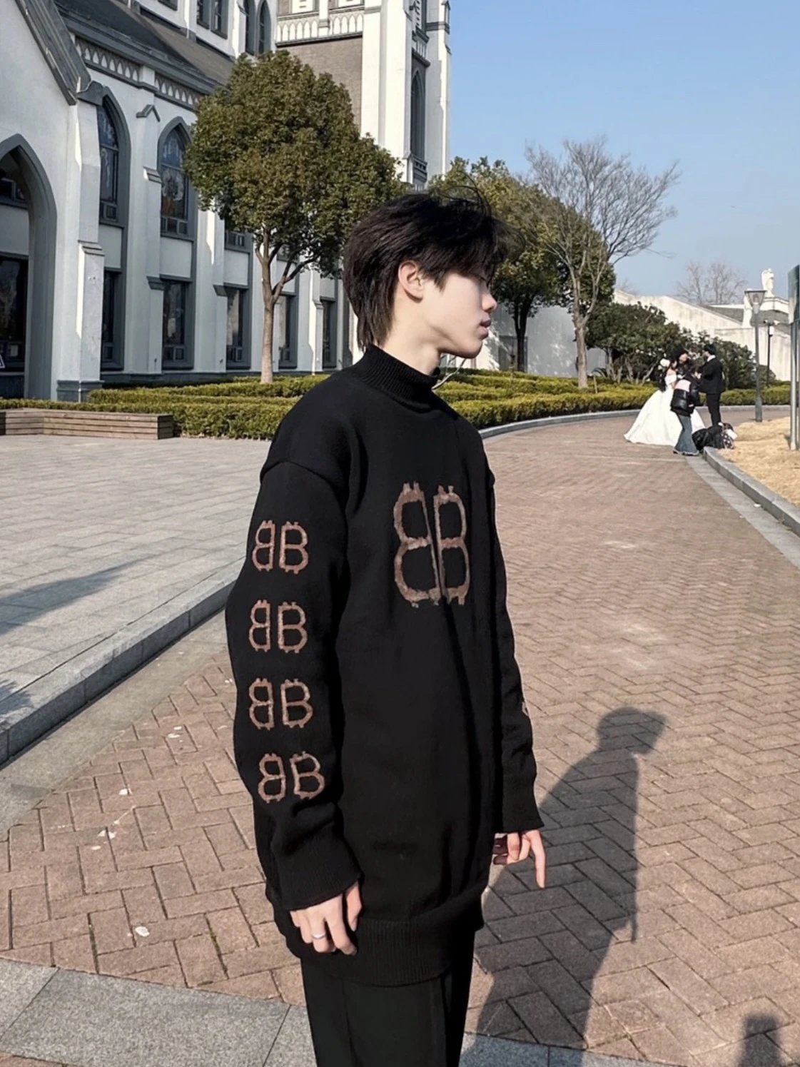 Item ID 8250 Balenci@ga- Paris -2024ss- Mud dyed double B printed sweater - turtlen