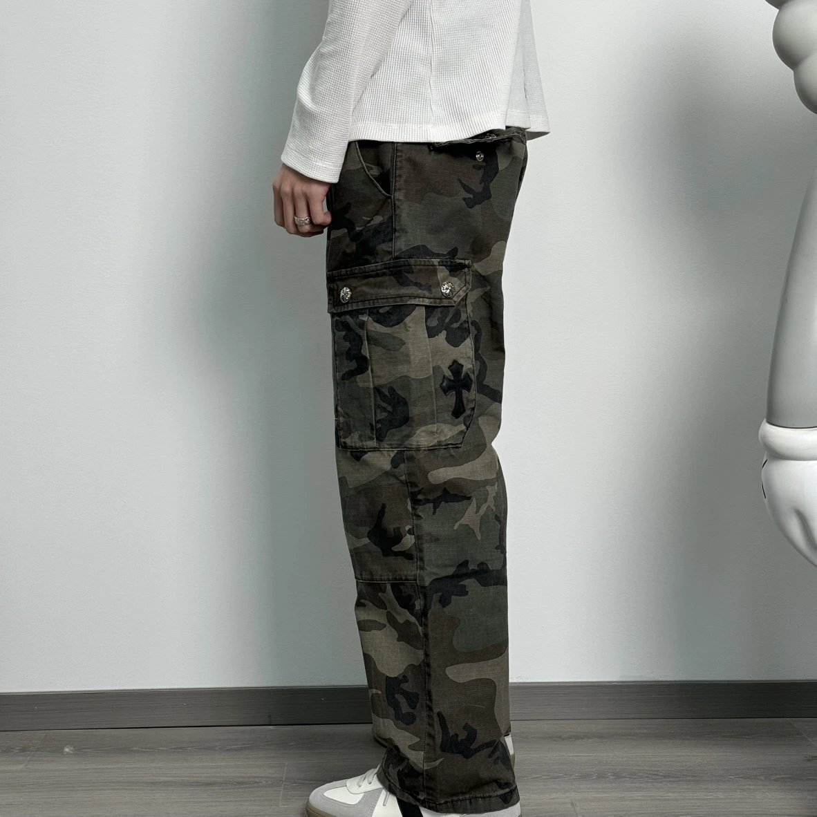 Item ID 8346 CH Camouflage zipper straight mid-rise casual pants “ Kangli direct sp