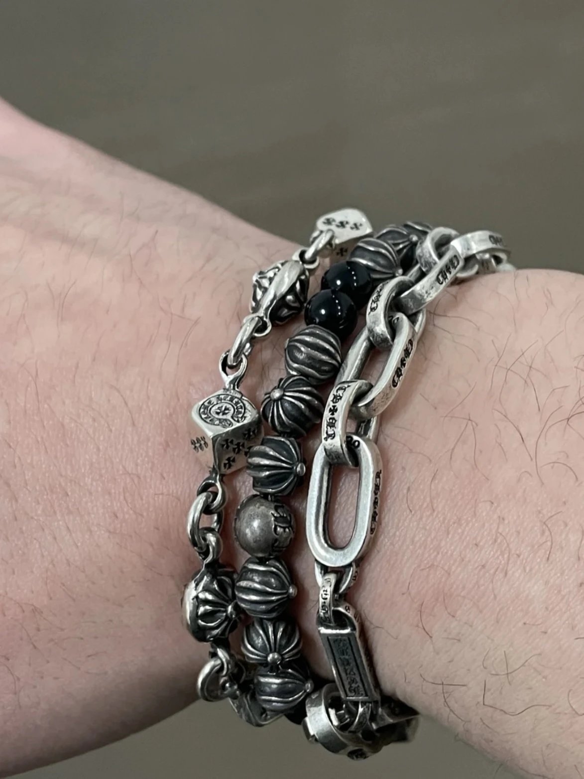 Item ID 8375 Chrome-Hearts- Crow heart - Cross dice bracelet -925 silver - Crow Hea