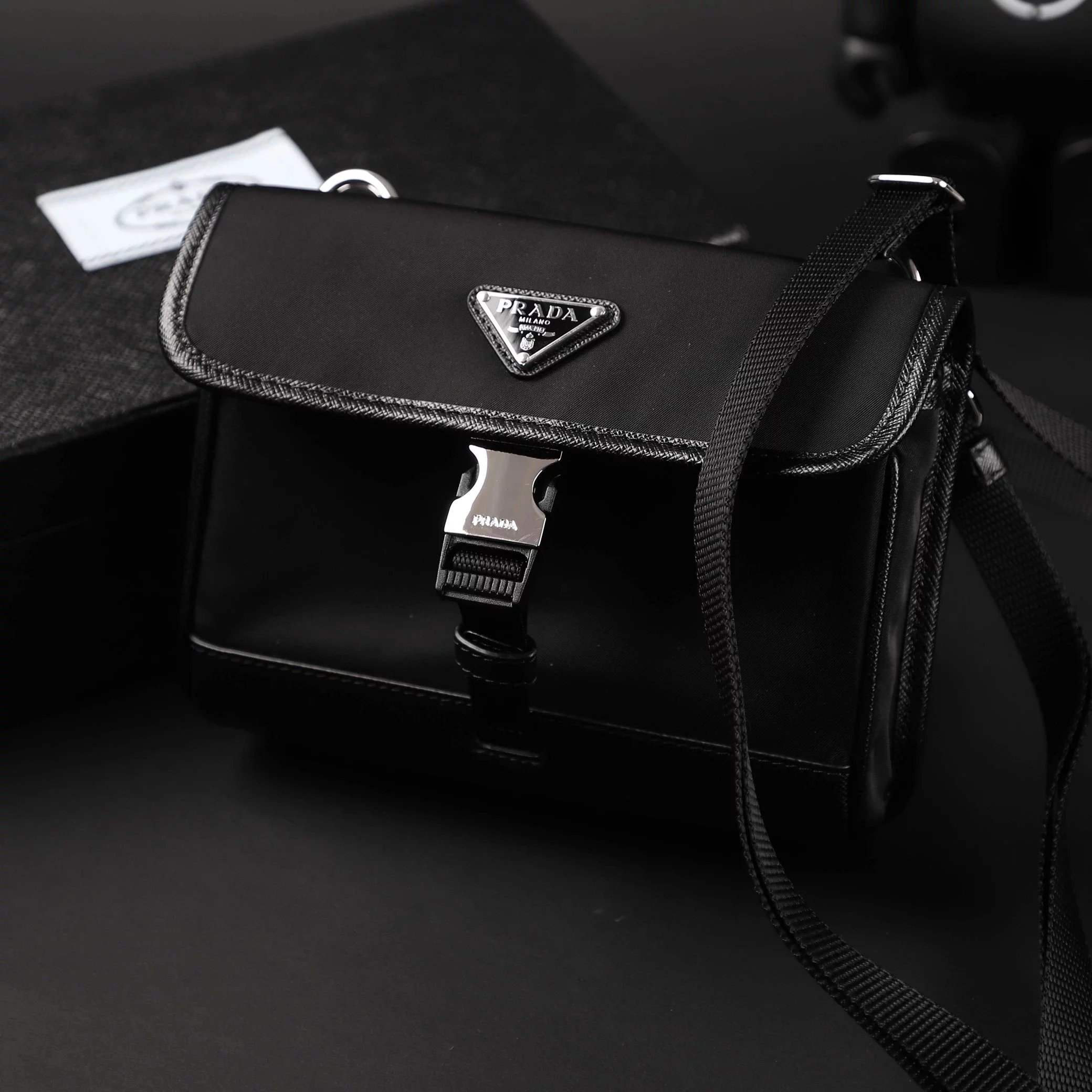 Item ID 8506 Prad Nylon Leather Phone Bag (Tested to hold 2 Max models - with card