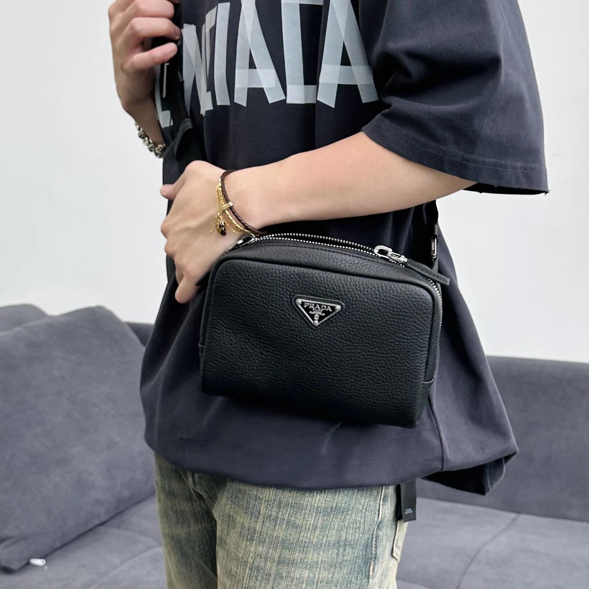 Item ID 8504 Pr@da- Prada - Fully Inlaid Leather - Vitello Dino - Metal Triangle Se