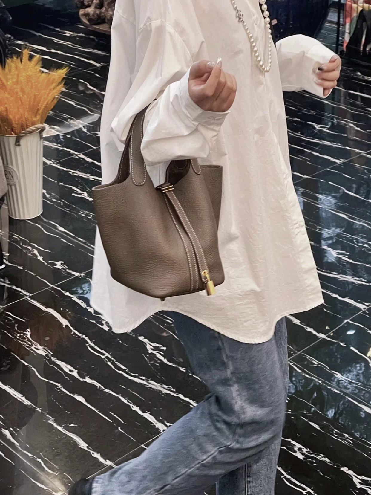 Item ID 8487 HERME3-Majia-Picoting-Lock-18- Gold Buckle - Calf Leather - Vegetable