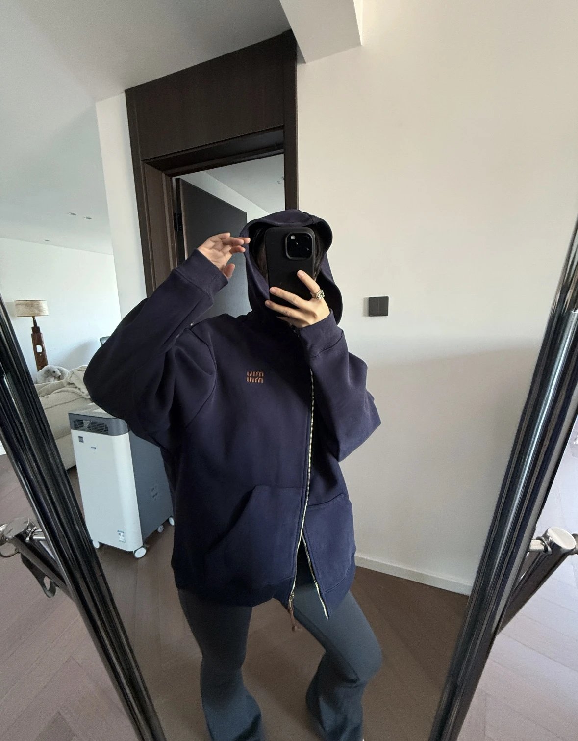 Item ID 8044 Miu Miu SS24- Custom hardware - letter Logo Printed zip hooded long-sl