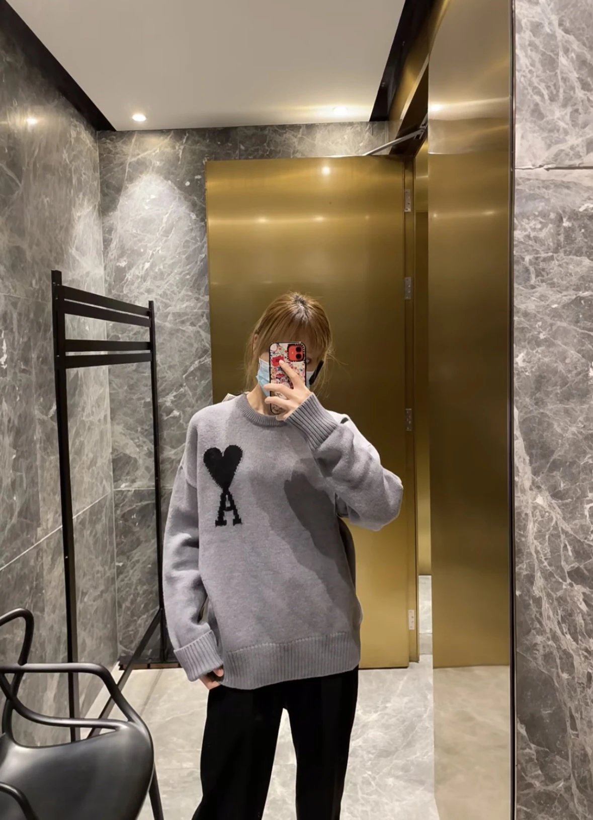 Item ID 8248 AMI Big love black label Logo Wool blend crew neck pullover sweater fo
