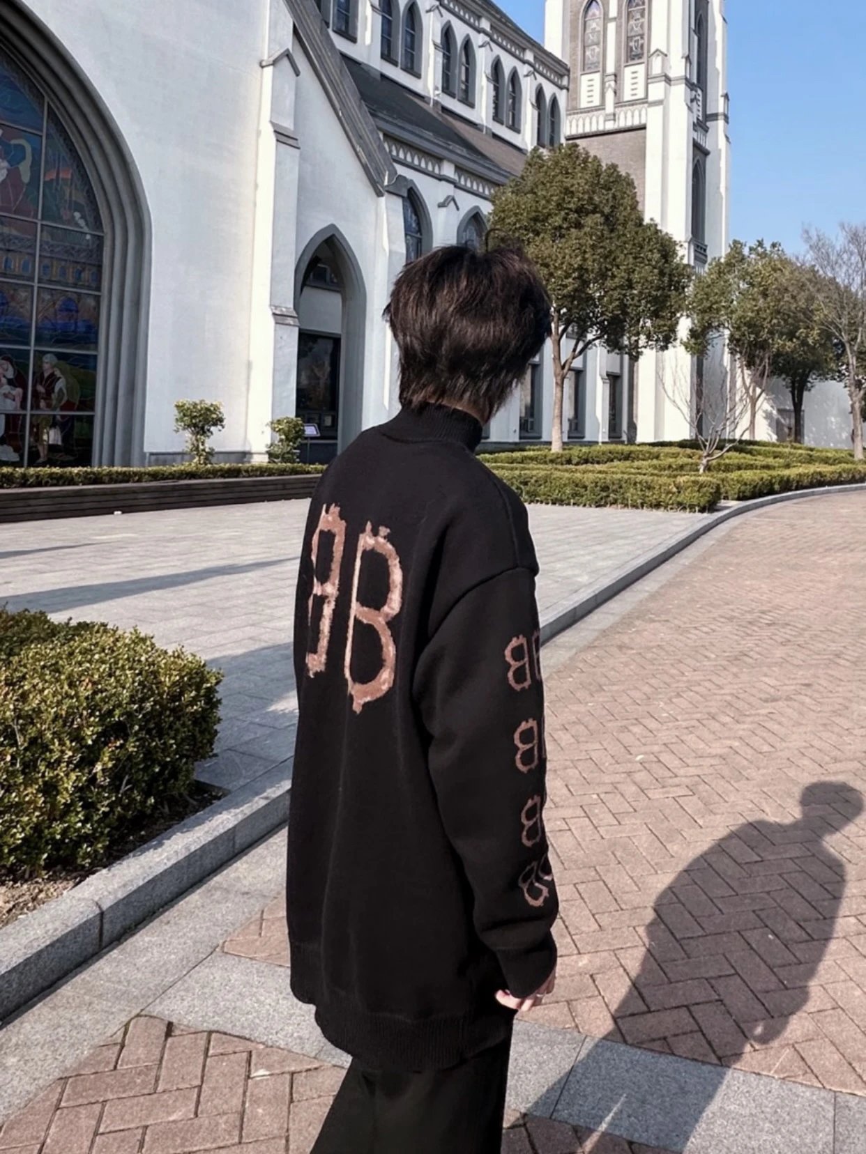 Item ID 8250 Balenci@ga- Paris -2024ss- Mud dyed double B printed sweater - turtlen