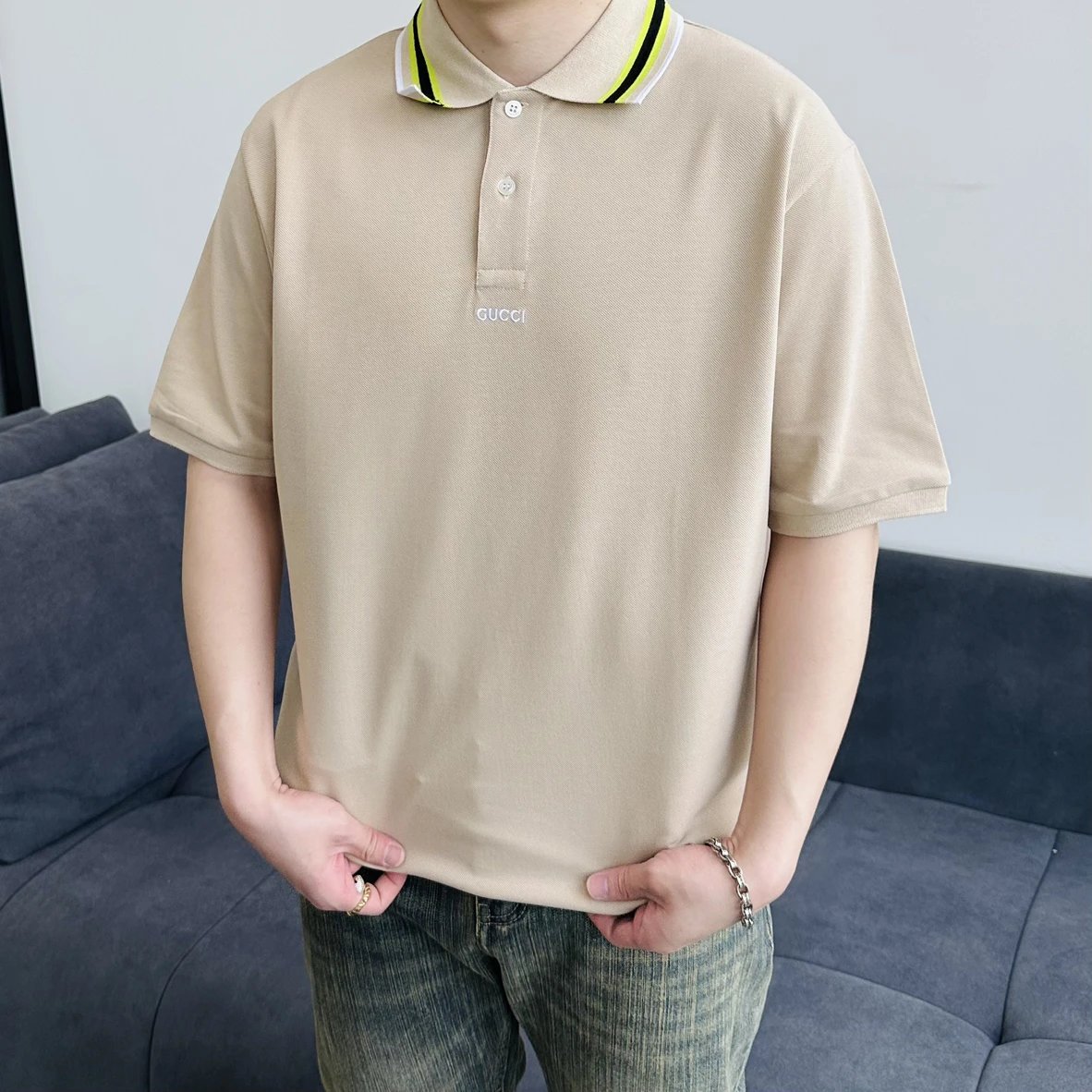 Item ID 8313 GUCC1-GC-2024Ss-Basic striped collar polo shirt - High setting bead co