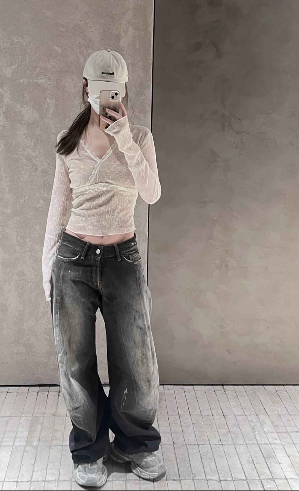 Item ID 8336 Acne Studios SS25-2006F Ink Splashed Loose Low Waist Wide Leg Ultra Lo