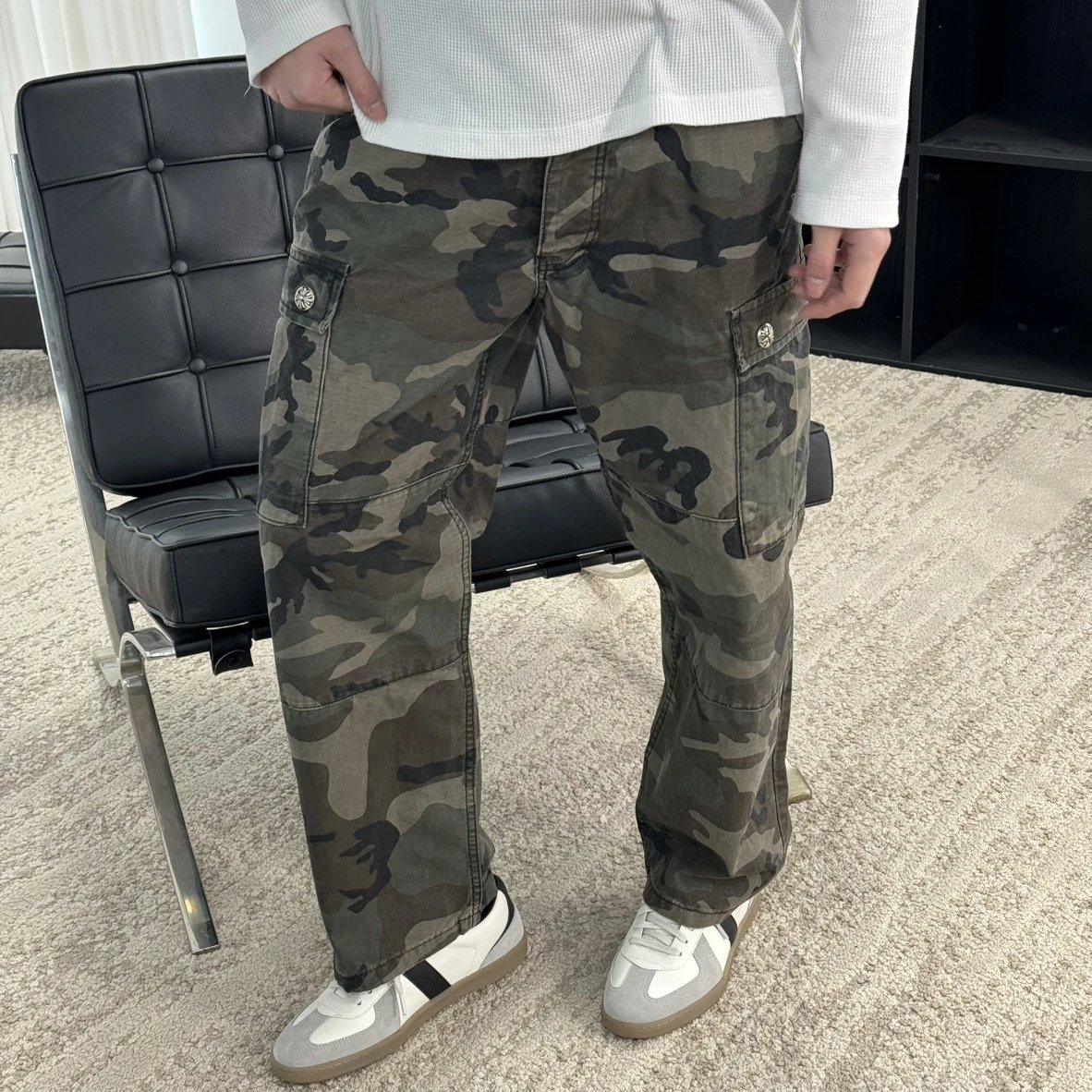 Item ID 8346 CH Camouflage zipper straight mid-rise casual pants “ Kangli direct sp