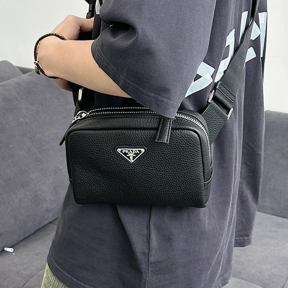 Item ID 8504 Pr@da- Prada - Fully Inlaid Leather - Vitello Dino - Metal Triangle Se