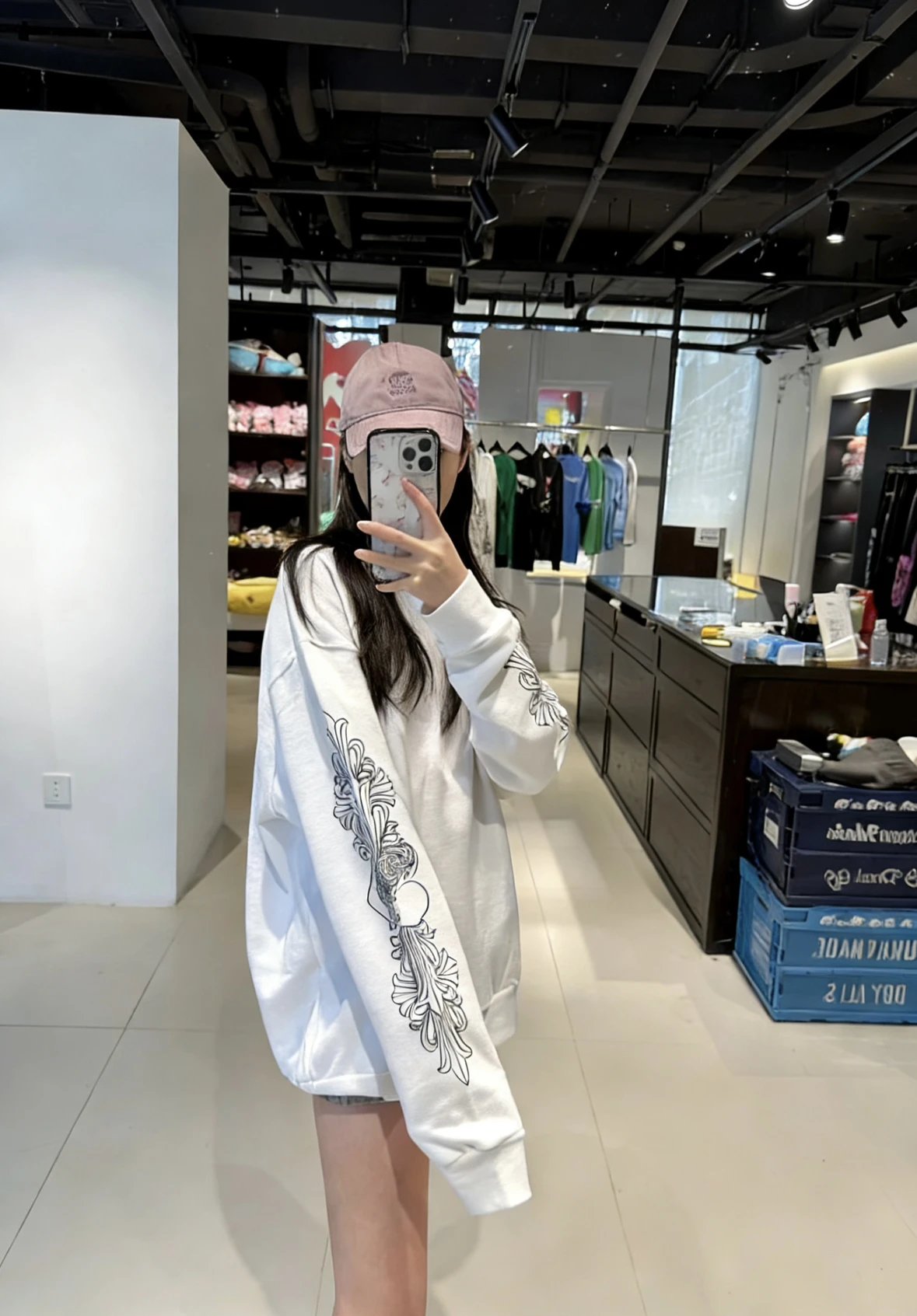 Item ID 8077 CH series “ Velvet lining ” Love vine printed round neck pullover long